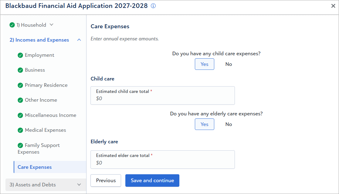 Screenshot of section K. Child Care